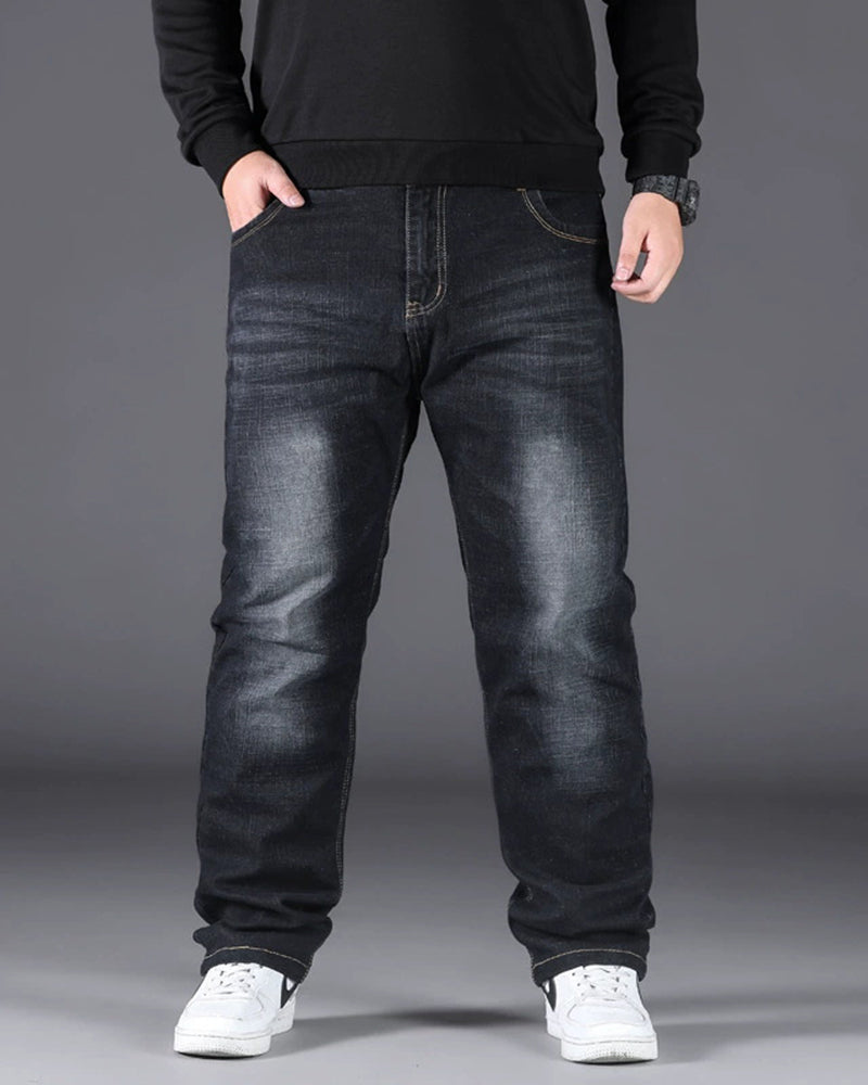 Big & Tall Men's Autumn And Winter Thick Loose Stretch Straight Jeans 28-50