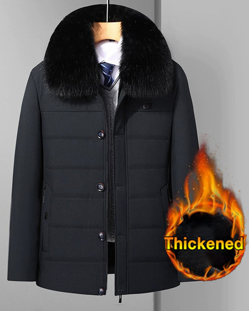 Big & Tall Men's Fur Collar Padded Camel Wool Coat