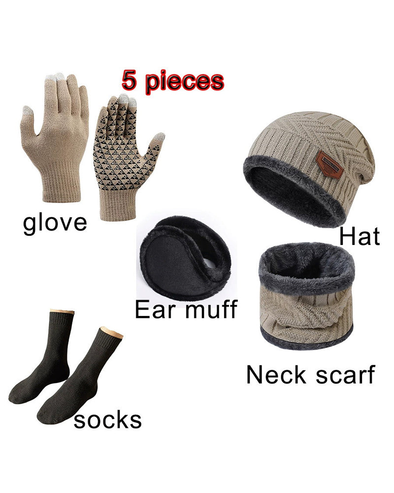 Winter Warm Scarf Gloves Socks Hat 5-piece Set Of Touch Screen For Men And Women