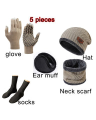 Winter Warm Scarf Gloves Socks Hat 5-piece Set Of Touch Screen For Men And Women