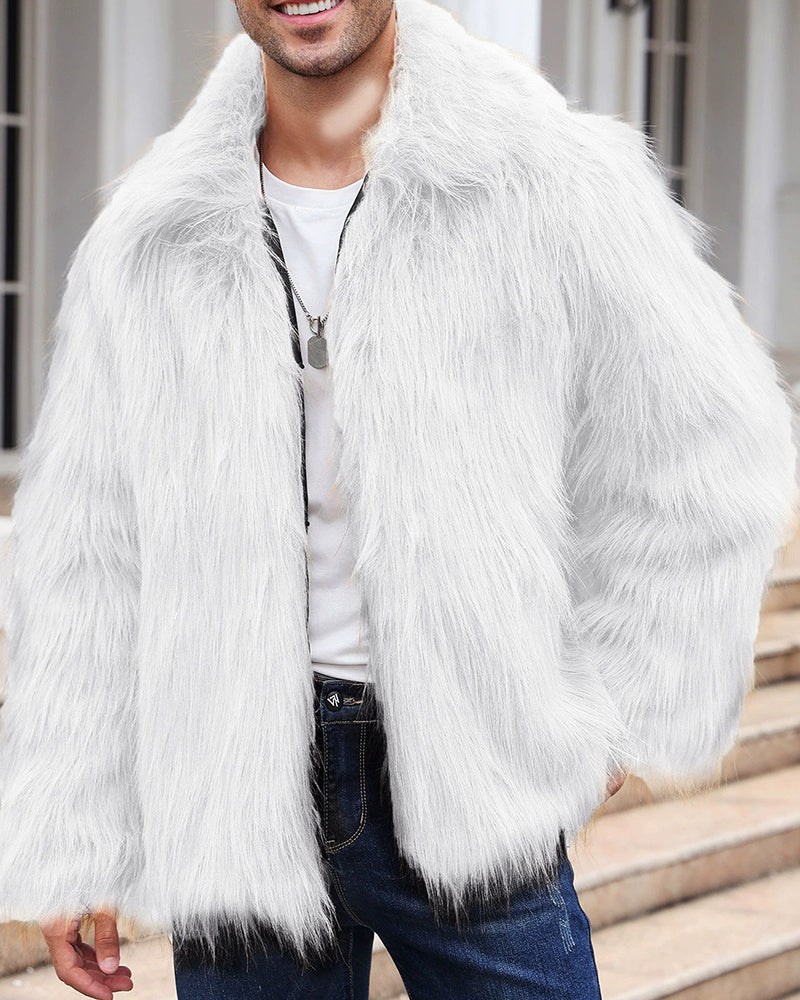 Big & Tall Men's Lapel Short Faux Fur Jacket S-3XL