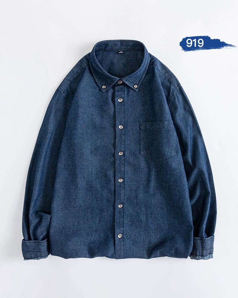 🔥Christmas 50% Off Exclusive ✨Big & Tall Men's Vintage Cotton Blue Denim Lapel Long Sleeve Shirt M-4XL