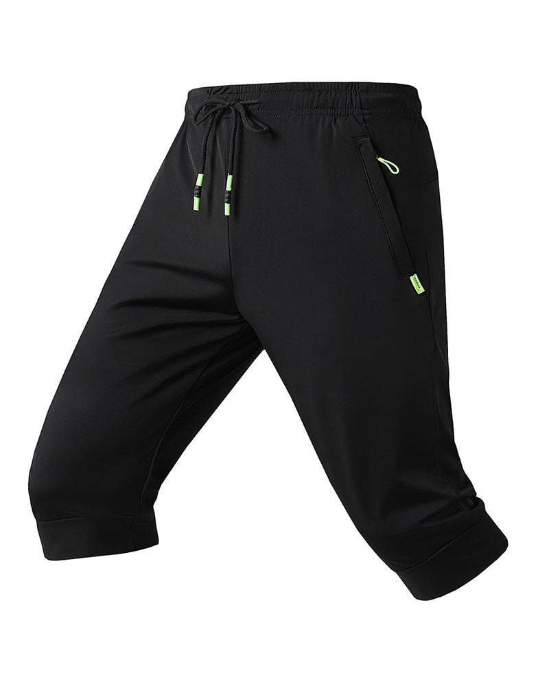 Men's Ice Silk Pants Capri Pants Sports Shorts Summer Stretch Air Conditioning Pants Breathable Loose Trendy All-match Large Size Pants