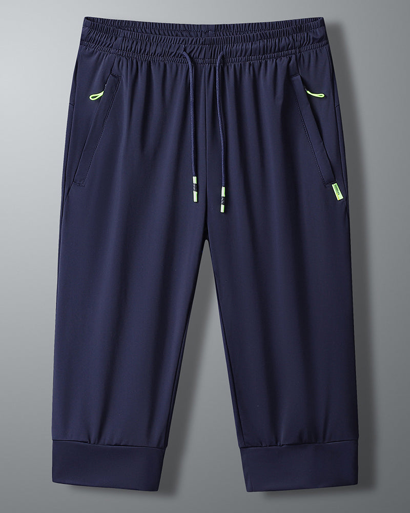 Men's Ice Silk Pants Capri Pants Sports Shorts Summer Stretch Air Conditioning Pants Breathable Loose Trendy All-match Large Size Pants
