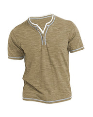 Big & Tall Men's Colored Cotton Small V-neck Stretch Henry Collar Short Sleeve T-shirt S-3XL