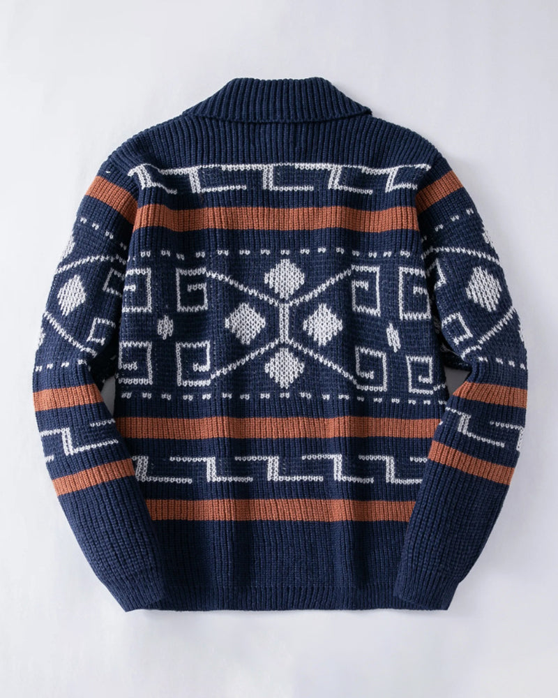 Big & Tall Men's Vintage Jacquard Laps Long Sleeve Cardigan Jacket M-3XL