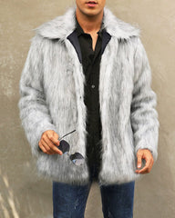 Big & Tall Men's Lapel Short Faux Fur Jacket S-3XL
