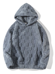 Big & Tall Men's Solid Color Square Plaid Plush Hooded Sweatshirt S-2XL