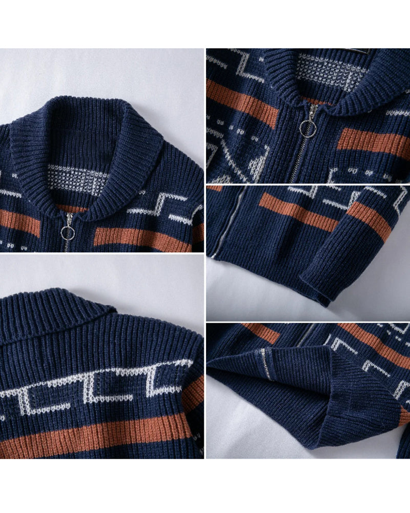 Big & Tall Men's Vintage Jacquard Laps Long Sleeve Cardigan Jacket M-3XL