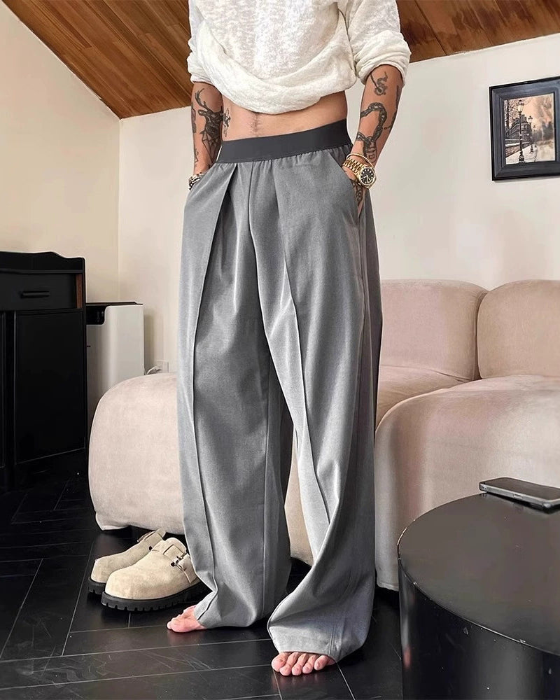S-3XL Big & Tall Men's Simple Contrast Color Elastic Waist Casual Straight Trousers
