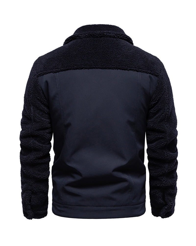 Big & Tall Men's Lamb Wool Patchwork Jacket Coat S-2XL