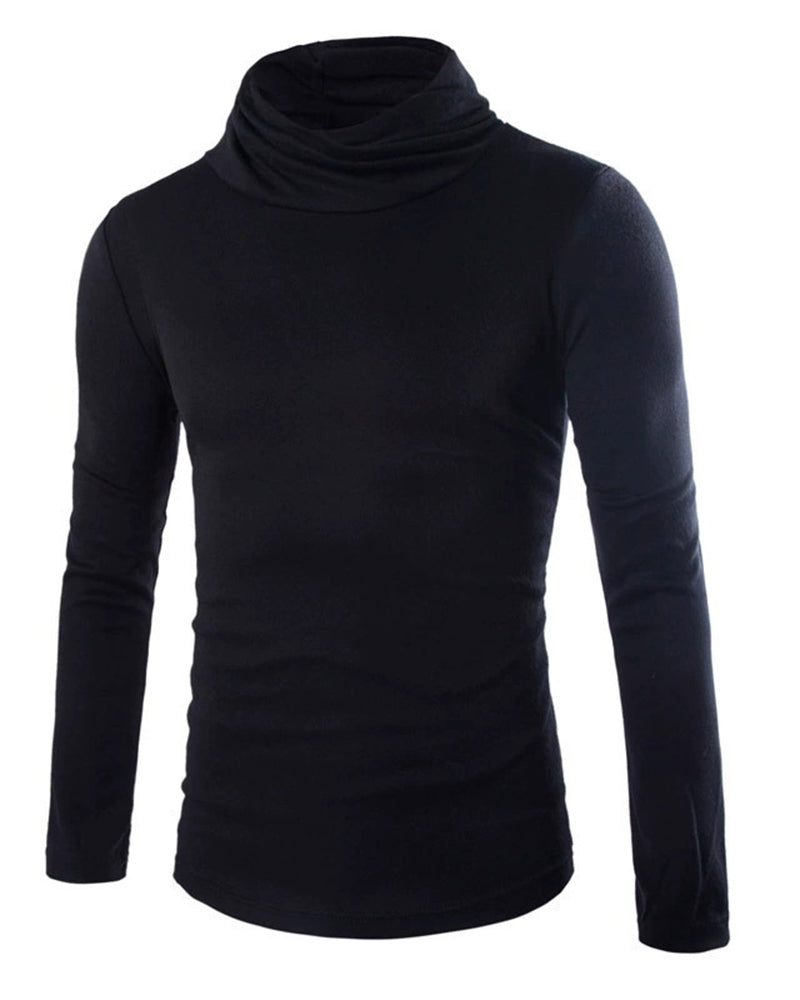 Big & Tall Men's Thin Pile Collar Long Sleeve Base Shirt Simple High Collar T-shirt M-3XL