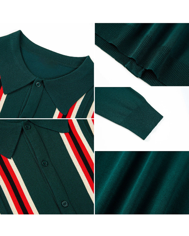 Big & Tall Men's Business Colorblock Striped Long Sleeve Polo Sweater M-3XL