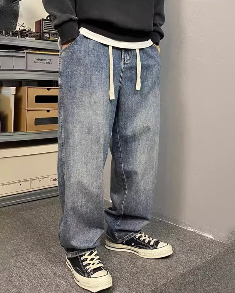 Big & Tall Men's Japanese Vintage Washed Jeans  M-8XL