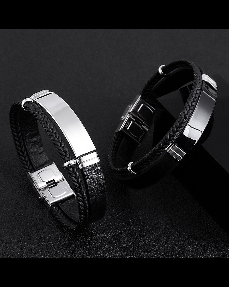 Vintage Titanium Steel Leather Bracelet Braid Bracelet