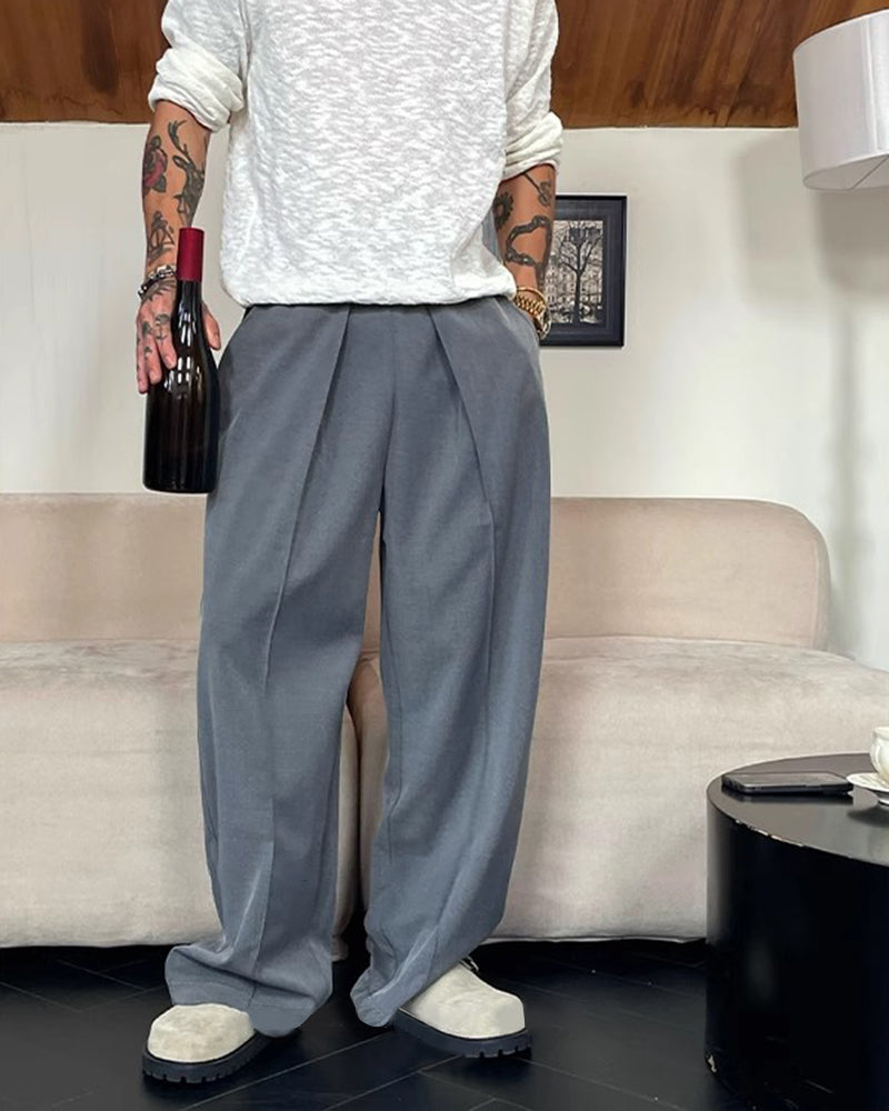 Big & Tall Men's Simple Contrast Color Elastic Waist Casual Straight Trousers M-4XL