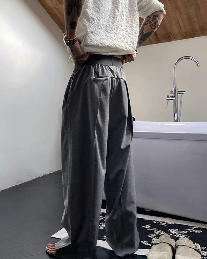 Big & Tall Men's Simple Contrast Color Elastic Waist Casual Straight Trousers M-4XL