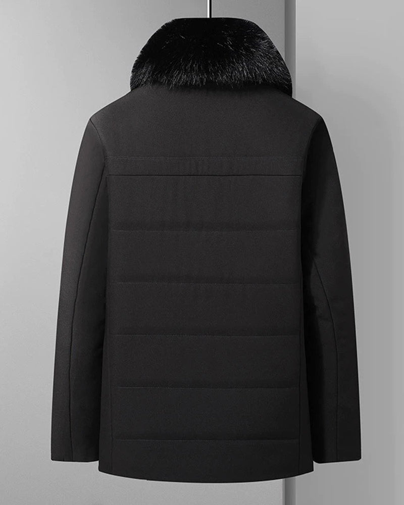 Big & Tall Men's Fur Collar Padded Camel Wool Coat