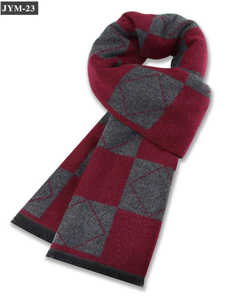Wool Blend Plaid Scarf Men's Winter Warm Plaid Scarf