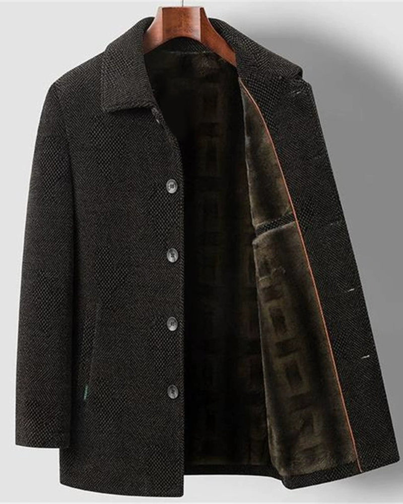 Big & Tall Men's Removable Wool Collar Medium Long Thickened Woolen Chenille Jacket L-4XL