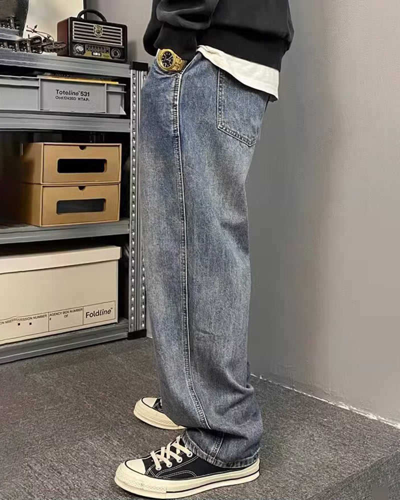 Big & Tall Men's Japanese Vintage Washed Jeans  M-8XL