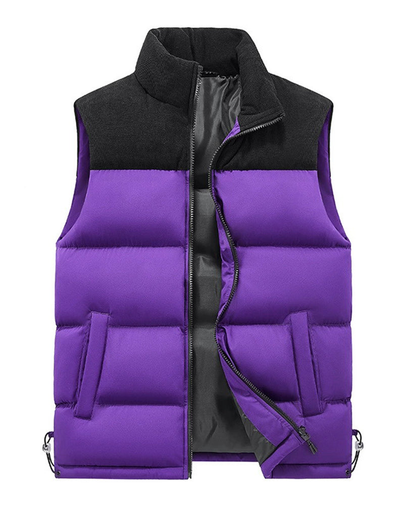 Big & Tall Men's Corduroy Colorblock Collar Vest Jacket S-5XL