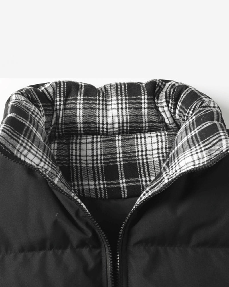 Big & Tall Men's Plaid Stitching Down Cotton Thickened Vest M-5XL