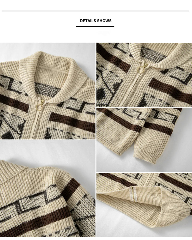 Big & Tall Men's Vintage Jacquard Laps Long Sleeve Cardigan Jacket M-3XL