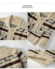 Big & Tall Men's Vintage Jacquard Laps Long Sleeve Cardigan Jacket M-3XL