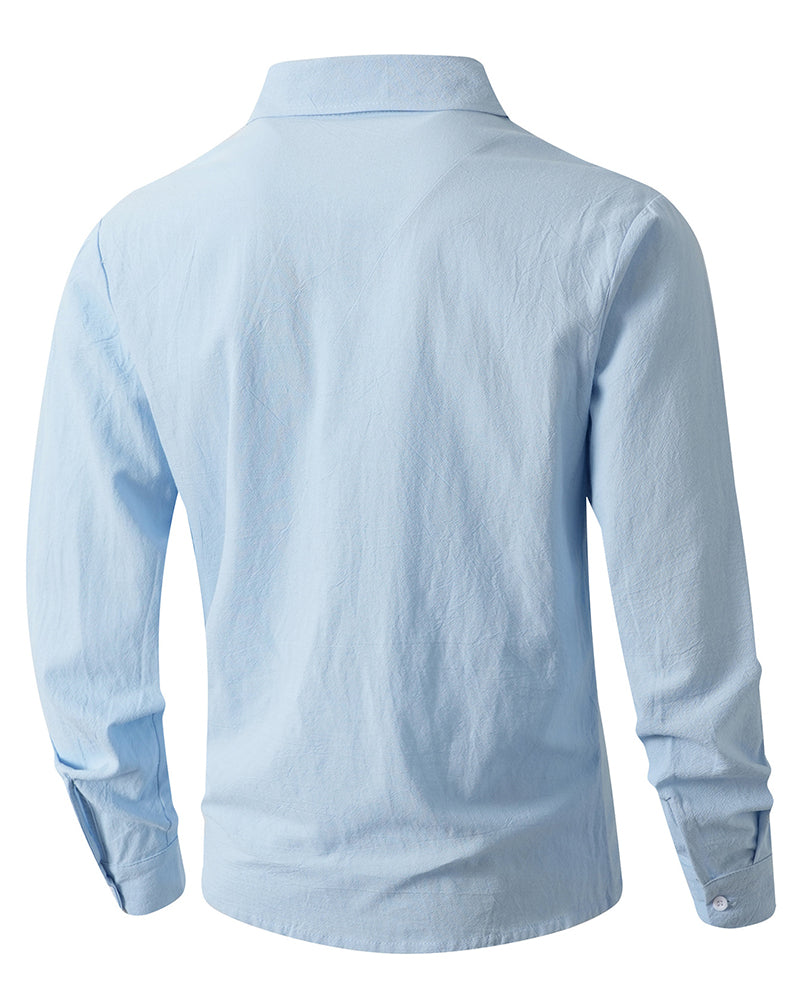 Big & Tall Men's Commuter Collar Solid Color Long Sleeve Shirt S-3XL