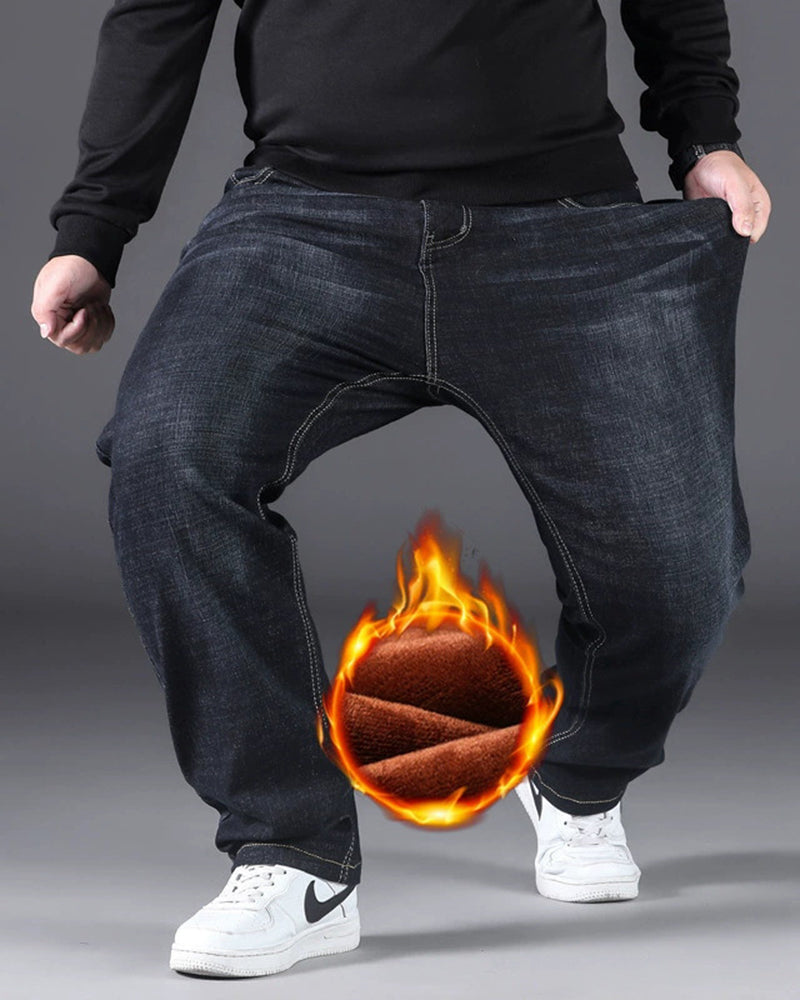 Big & Tall Men's Autumn And Winter Thick Loose Stretch Straight Jeans 28-50