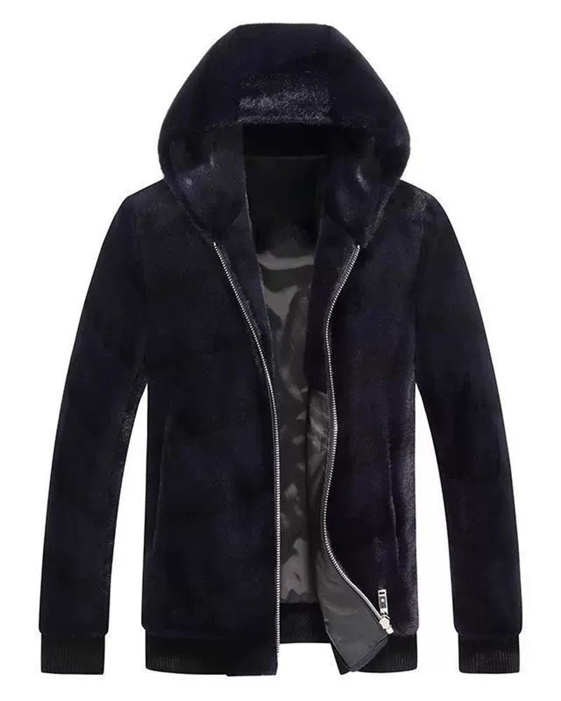 Big & Tall Men's Mink Faux Fur Hooded Coat M-6XL