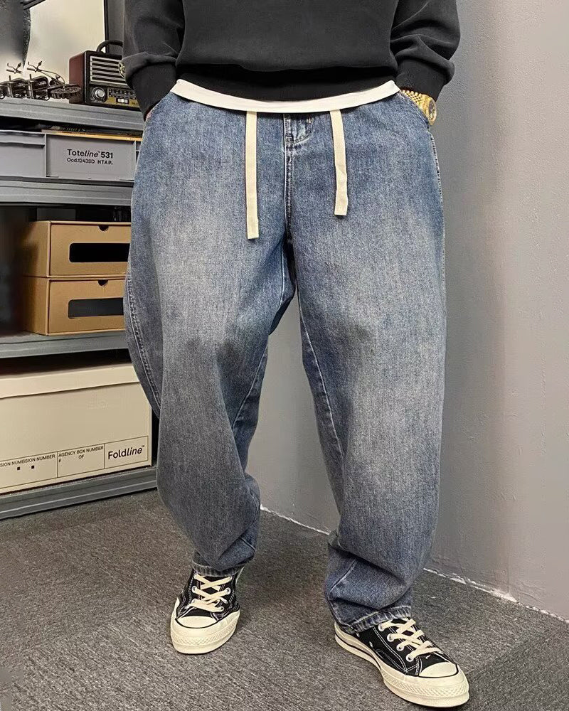 Big & Tall Men's Japanese Vintage Washed Jeans  M-8XL