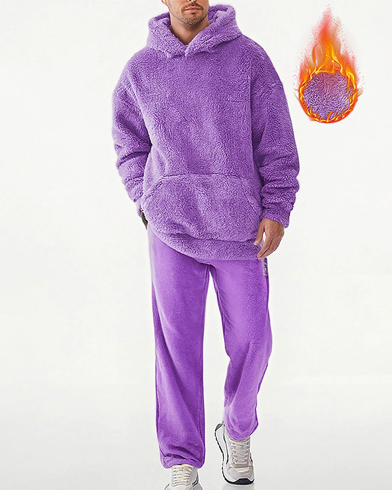 Big & Tall Men's Coral Fleece Hooded Sweater Pants Suit S-2XL