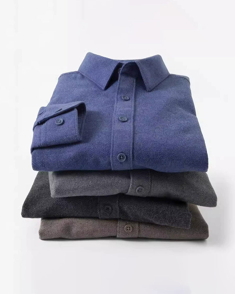 Big & Tall Men's Wool Blend Twill Long Sleeve Shirt Machine Washable Wrinkle Resistant S-4XL