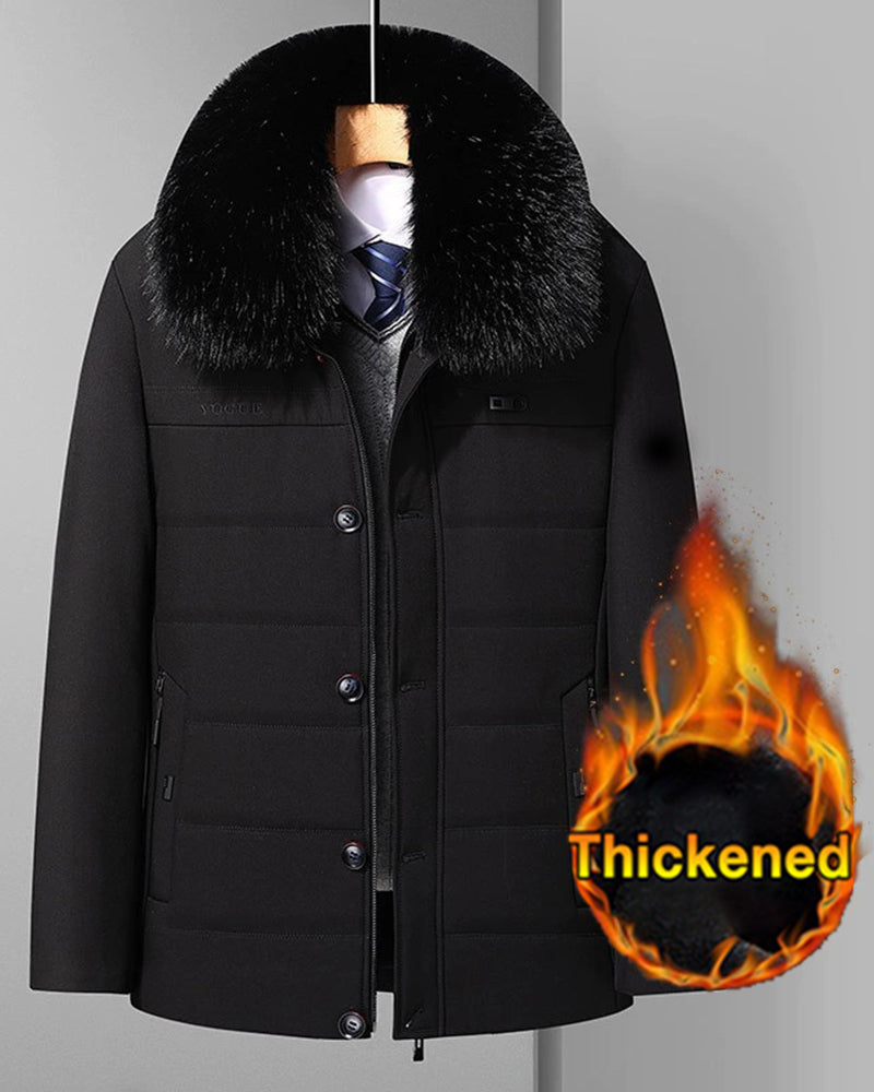 Big & Tall Men's Fur Collar Padded Camel Wool Coat