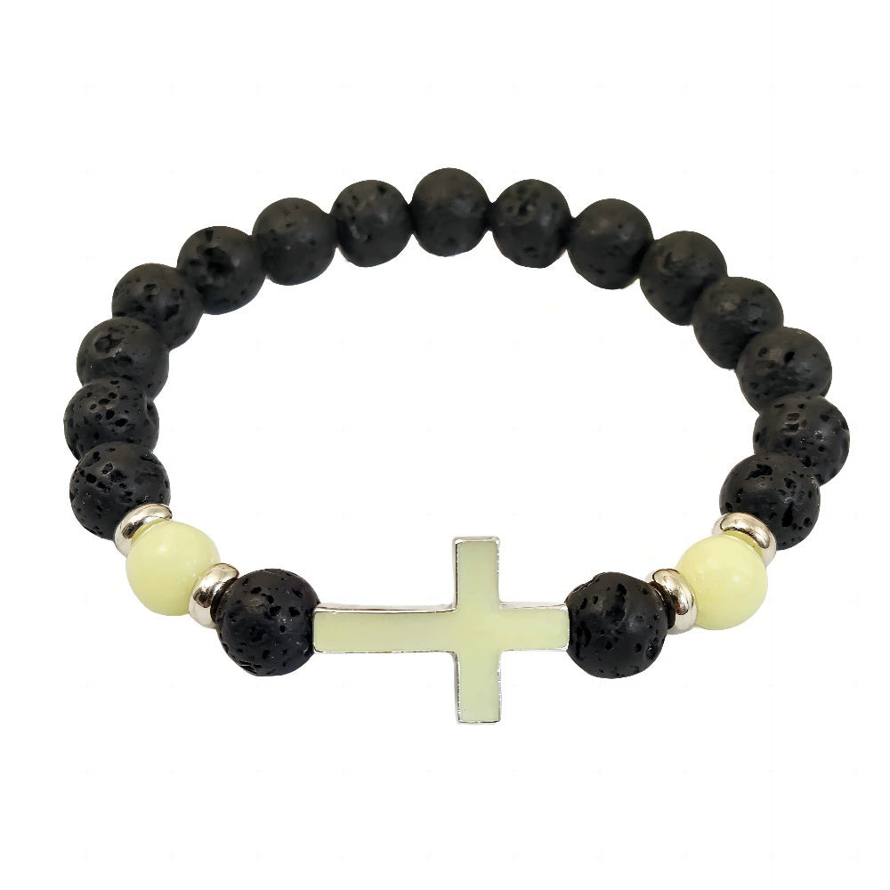 Vintage Volcanic Stone Luminous Cross Bead Bracelet