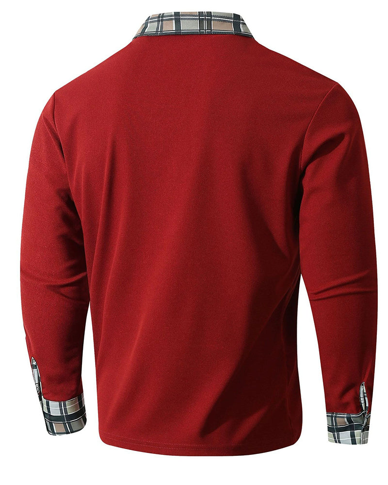 Big & Tall Men's Plaid Long-sleeved Polo Shirt With Lapel S-2XL