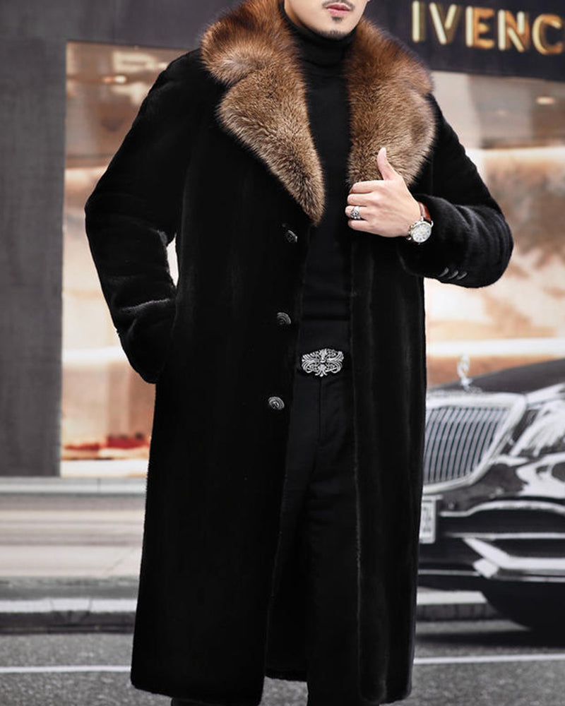 Big & Tall Men's Warm Imitation Mink Mid-length Environmentally Friendly Fur Hooded Jacket M-6XL