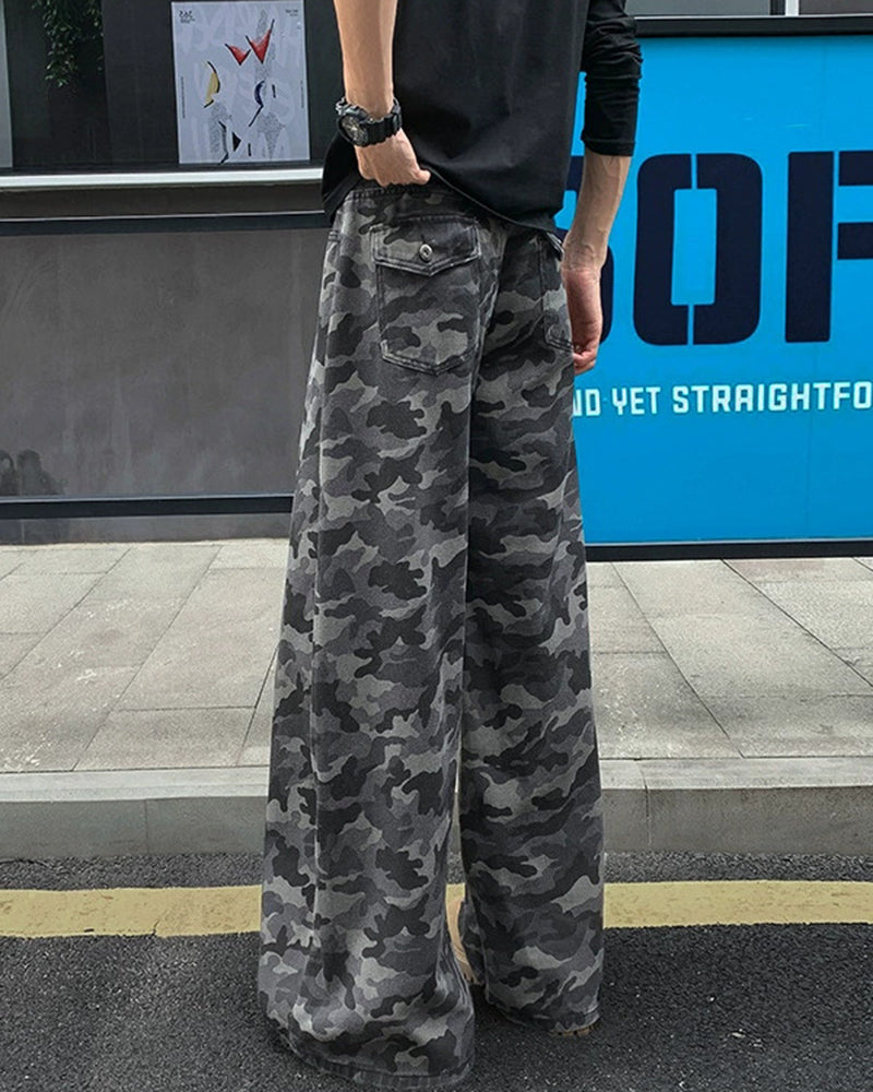 Big & Tall Men's Vintage Camouflage Jeans Loose Pants M-5XL