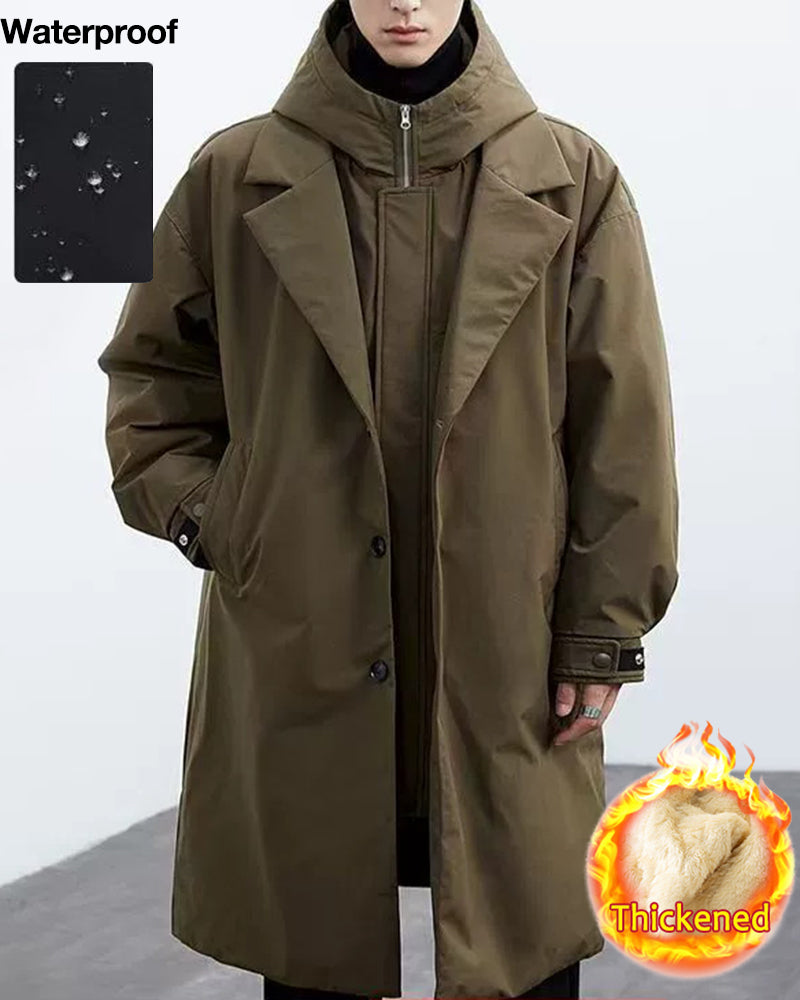 Mid-length Fake Two-piece Hooded Windbreaker Parker Warm Jacket M-6XL