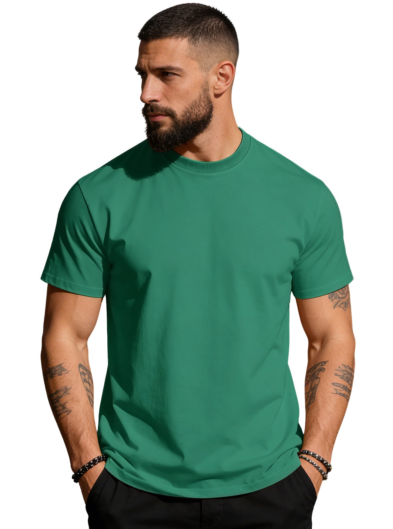 S-3XL Solid Color Round Neck Cotton Short Sleeves
