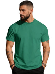 S-3XL Solid Color Round Neck Cotton Short Sleeves
