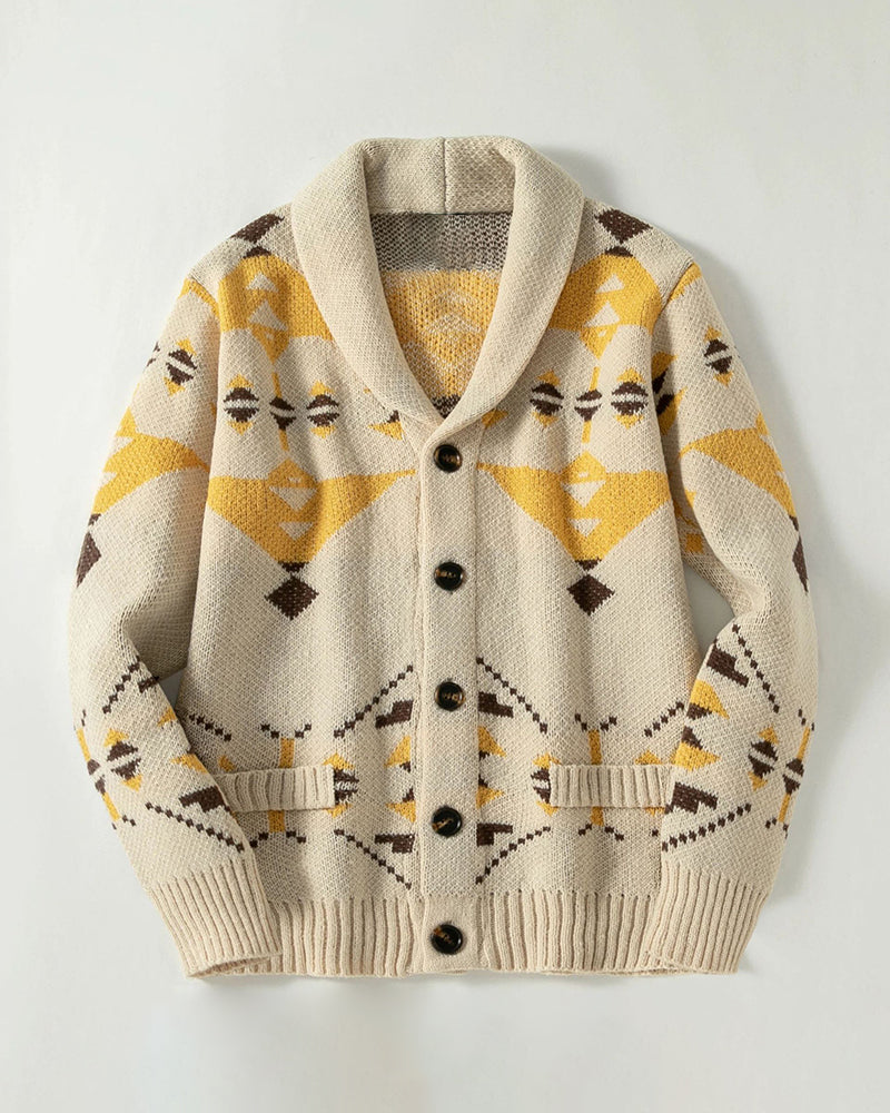 Big & Tall Men's Vintage Jacquard Laps Long Sleeve Cardigan Jacket M-3XL