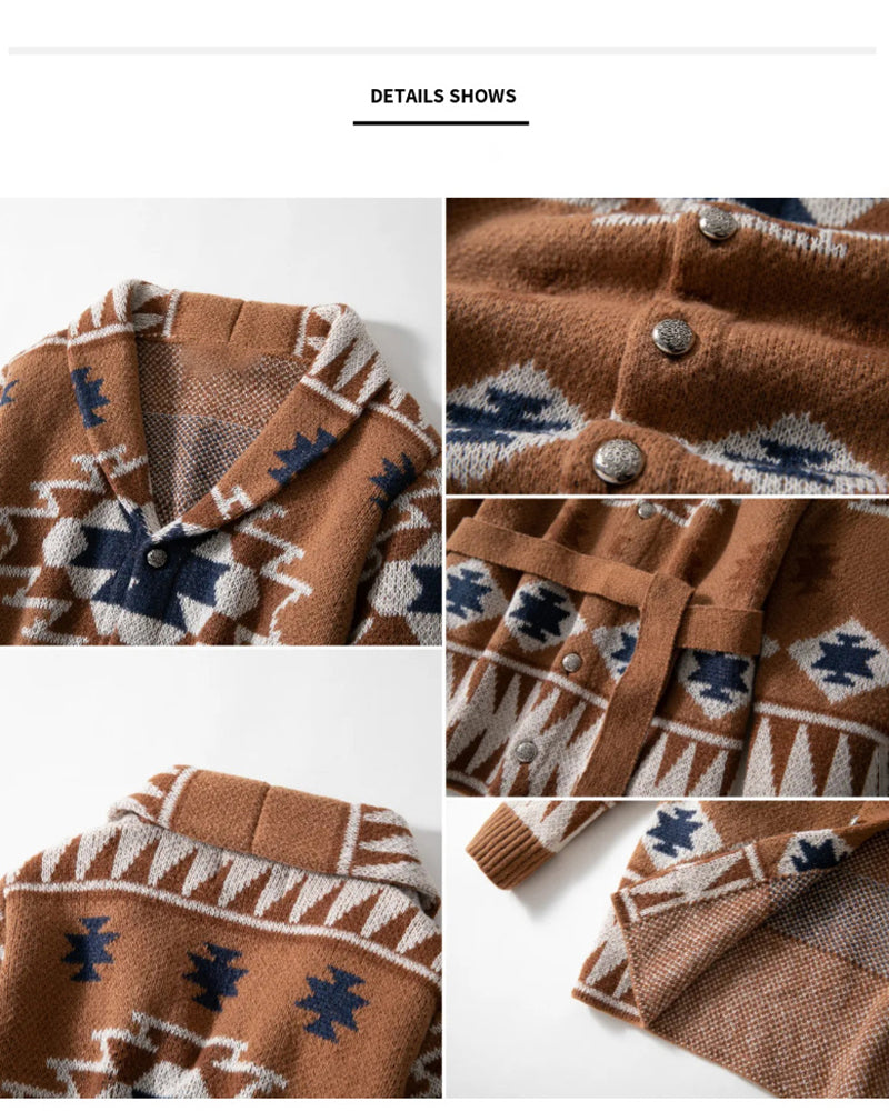 Big & Tall Men's Heavy Jacquard Thickened Lace-Up Sweater Cardigan Jacket M-3XL