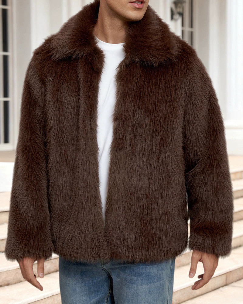 Big & Tall Men's Lapel Short Faux Fur Jacket S-3XL