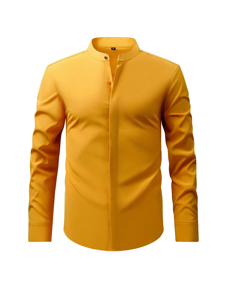 Big & Tall Men's Solid Color Retro Collar Long Sleeve Shirt S-3XL