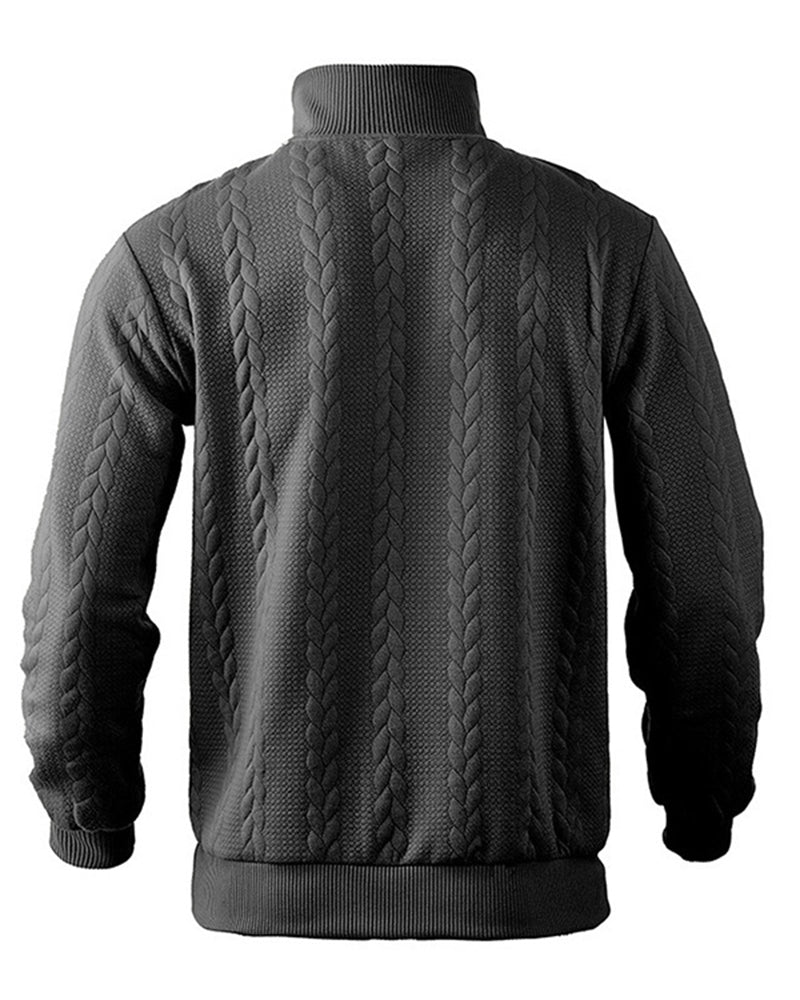 Big & Tall Men's Stand Collar Zipper Jacquard Long Sleeve Sweater S-3XL