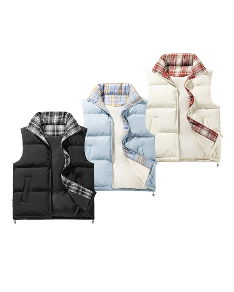 Big & Tall Men's Plaid Stitching Down Cotton Thickened Vest M-5XL