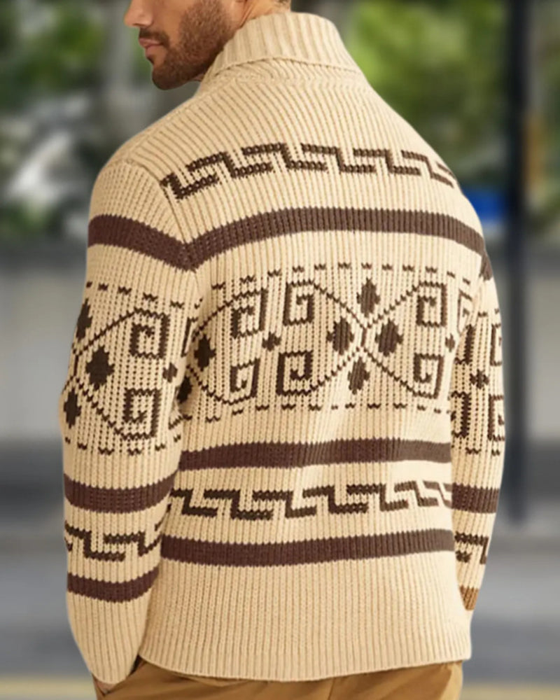 Big & Tall Men's Vintage Jacquard Laps Long Sleeve Cardigan Jacket M-3XL